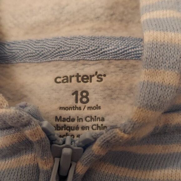 Carter's Light Blue Striped Hooded Jumpsuit 18M - Picture 2 of 4